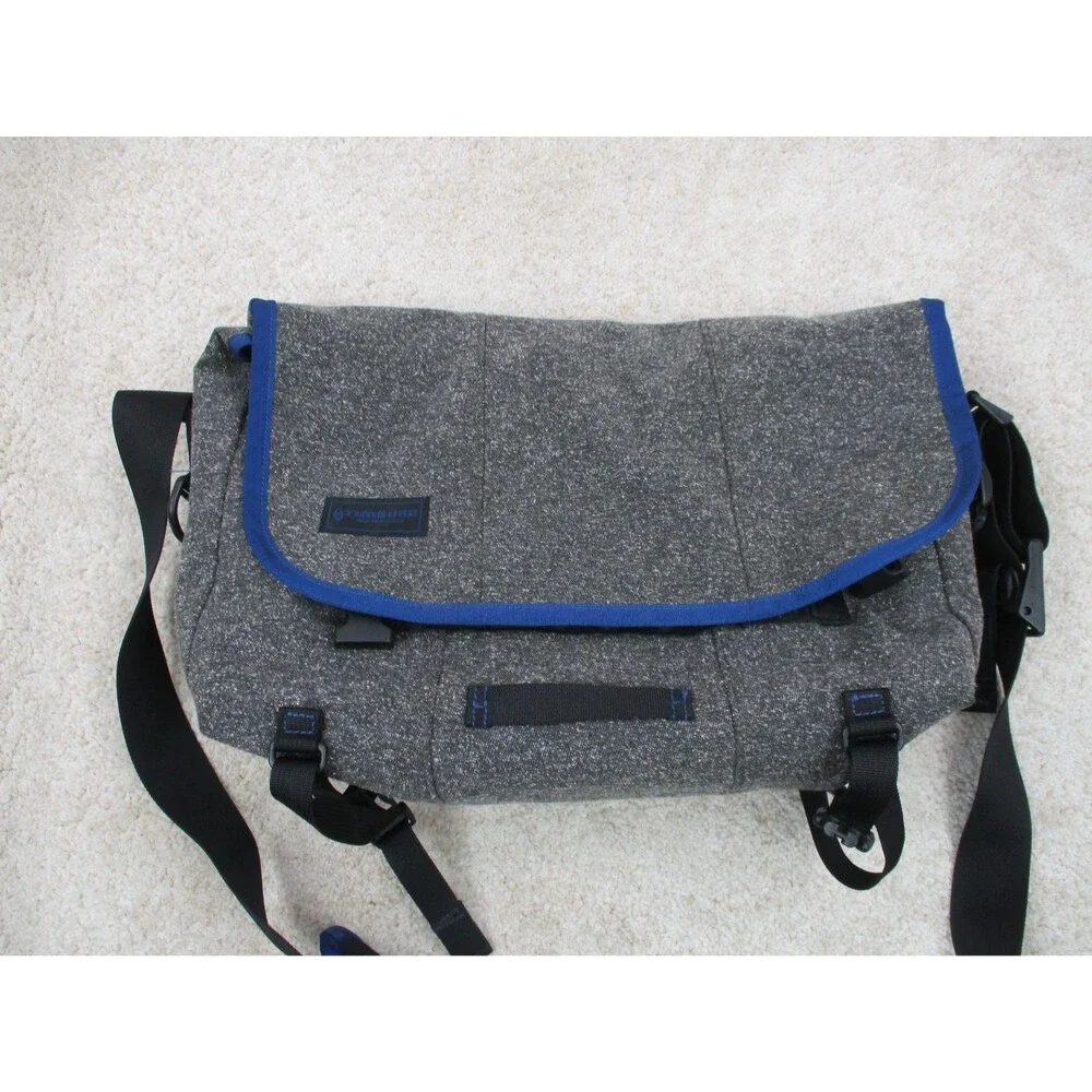 Timbuk2 Classic Messenger Bag Heather Gray Blue Trim Laptop Crossbody Shoulder